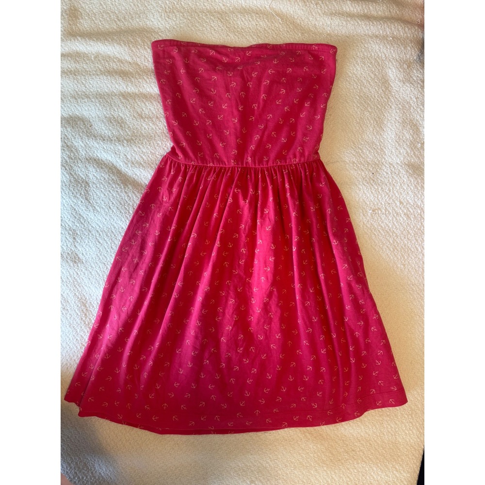 Ocean Drive Pink Anchor Print Strapless Mini Dress Rope Back Tassel Detail M